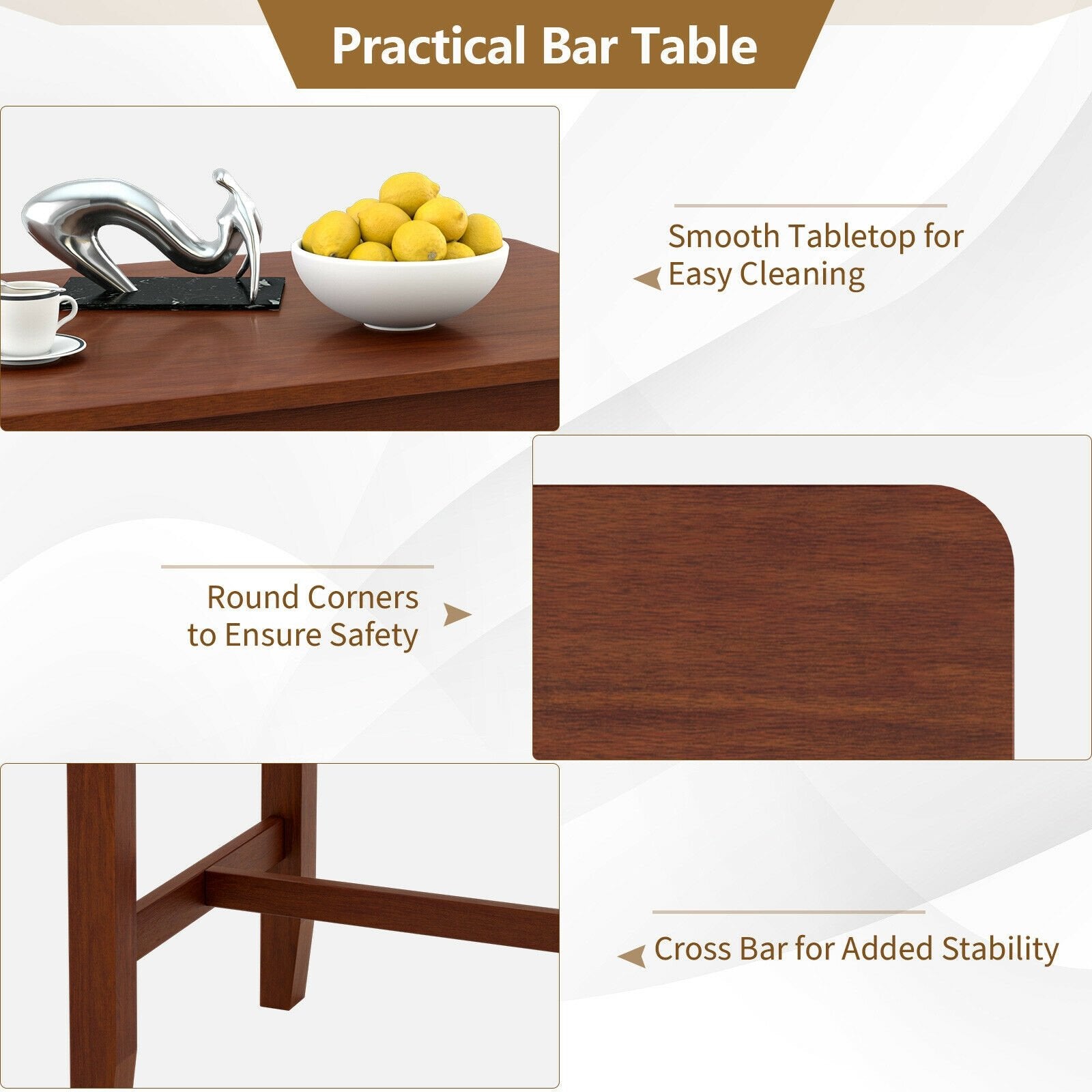 Counter Height Bar Table with 3-Tier Storage Shelves for Home Restaurant, Walnut Dining Tables   at Gallery Canada