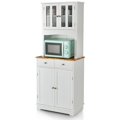 Kitchen Pantry Cabinet with Wood Top and Hutch, White Sideboards Cabinets & Buffets   at Gallery Canada