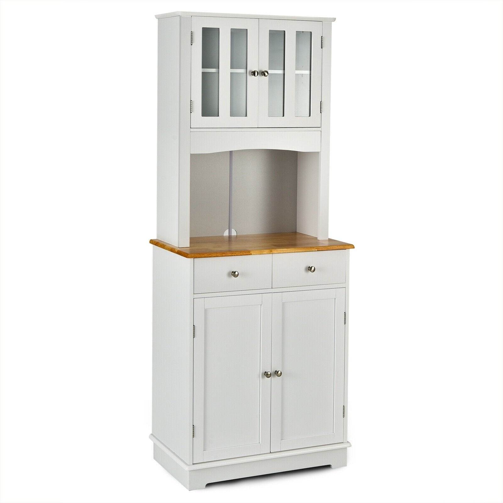 Kitchen Pantry Cabinet with Wood Top and Hutch, White Sideboards Cabinets & Buffets   at Gallery Canada