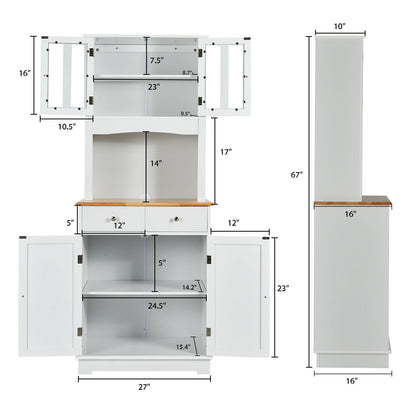 Kitchen Pantry Cabinet with Wood Top and Hutch, White Sideboards Cabinets & Buffets   at Gallery Canada