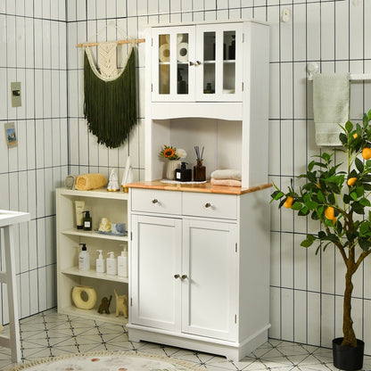 Kitchen Pantry Cabinet with Wood Top and Hutch, White Sideboards Cabinets & Buffets   at Gallery Canada