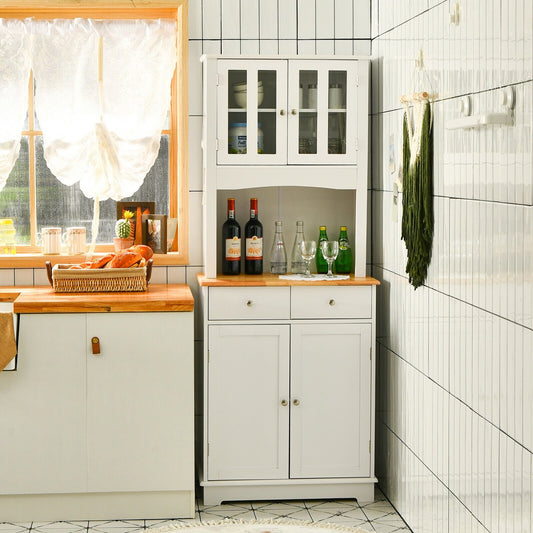 Kitchen Pantry Cabinet with Wood Top and Hutch, White Sideboards Cabinets & Buffets   at Gallery Canada