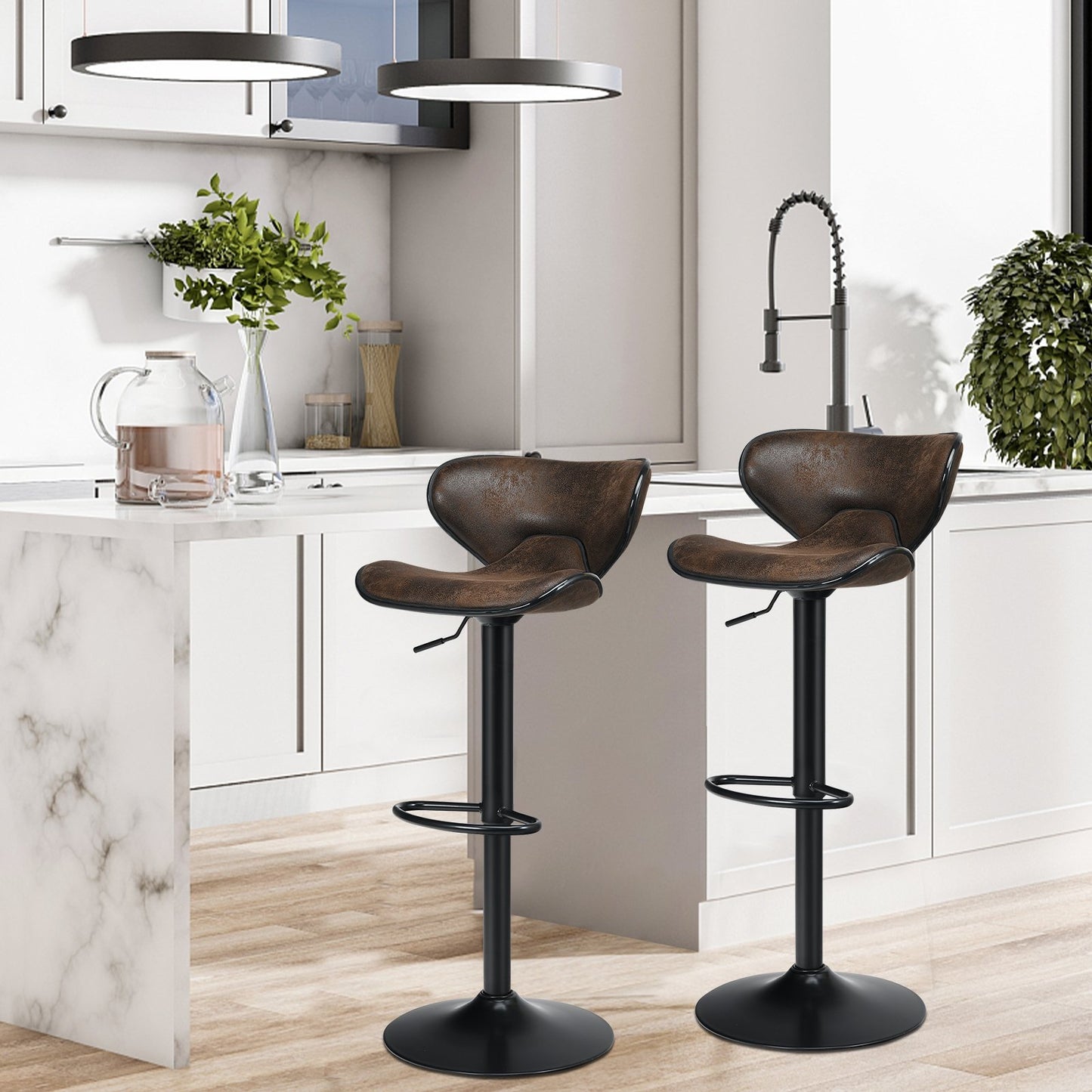 Set of 2 Adjustable Bar Stools Swivel Bar Chairs Pub Kitchen Bar Stools   at Gallery Canada