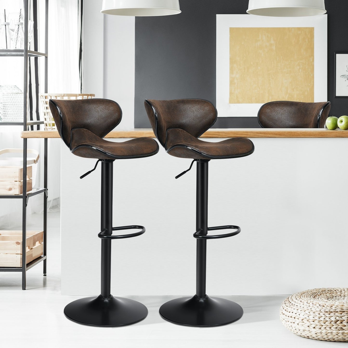 Set of 2 Adjustable Bar Stools Swivel Bar Chairs Pub Kitchen Bar Stools   at Gallery Canada