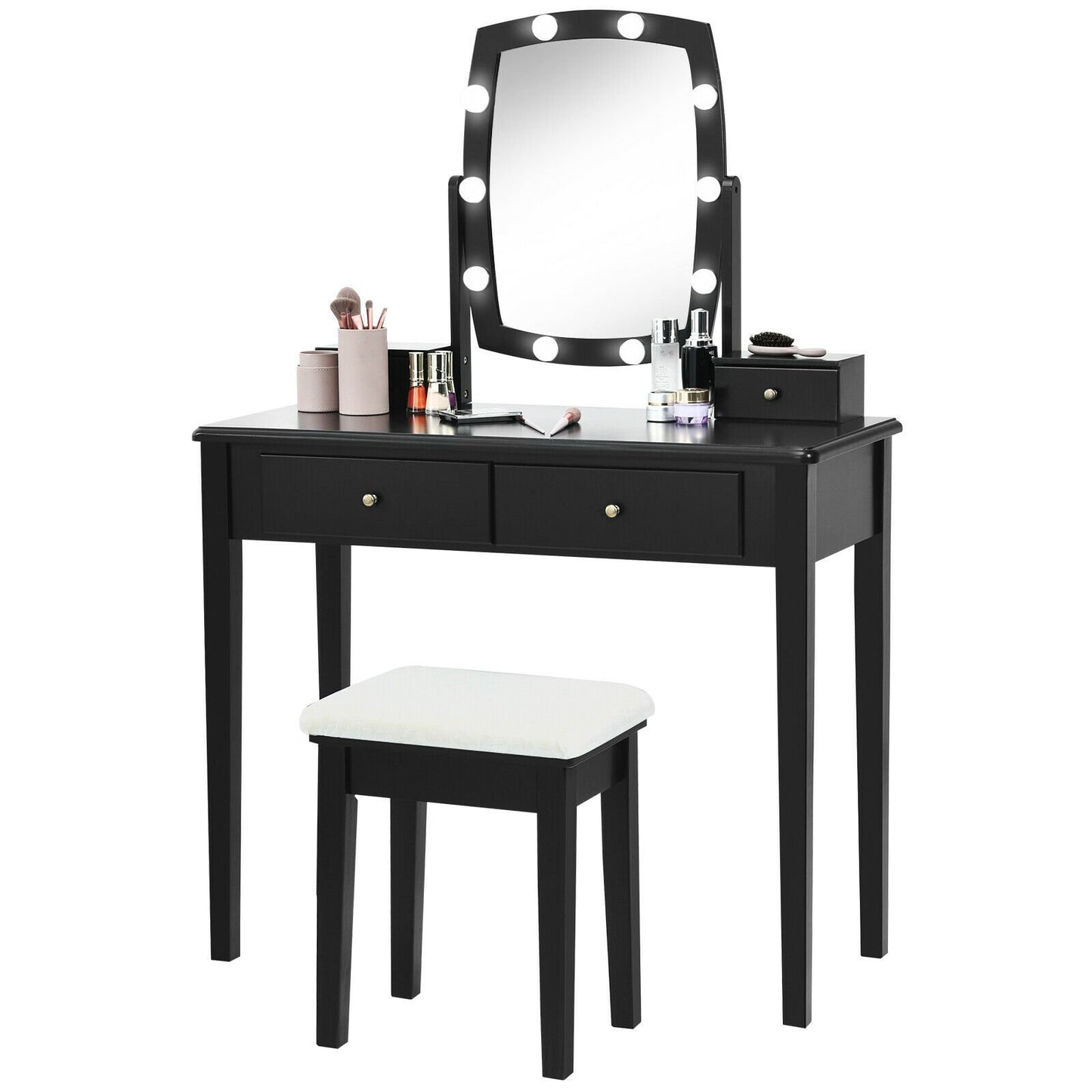 Vanity Table Set with Lighted Mirror for Bedroom and Dressing Room, Black Makeup Vanities   at Gallery Canada