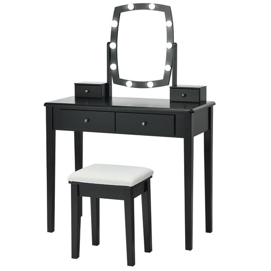 Vanity Table Set with Lighted Mirror for Bedroom and Dressing Room, Black Makeup Vanities   at Gallery Canada