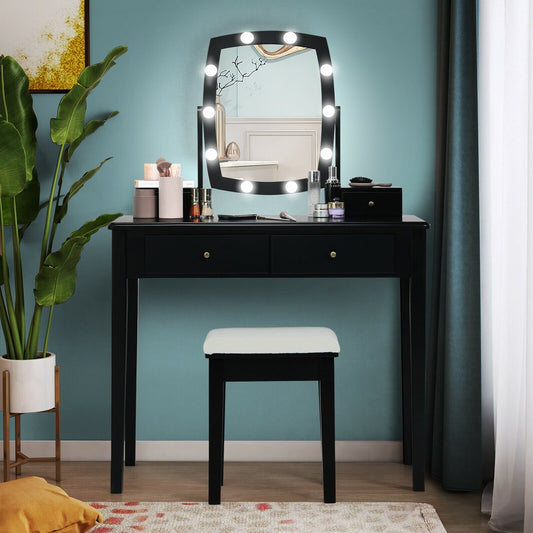 Vanity Table Set with Lighted Mirror for Bedroom and Dressing Room, Black - Gallery Canada