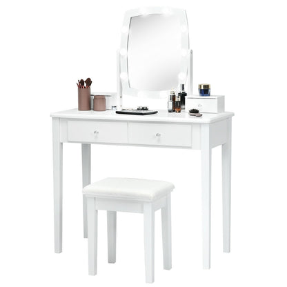 Vanity Table Set with Lighted Mirror for Bedroom and Dressing Room, White Makeup Vanities   at Gallery Canada