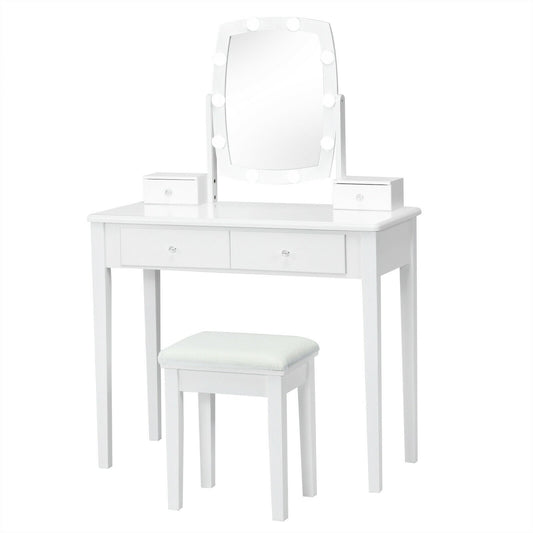 Vanity Table Set with Lighted Mirror for Bedroom and Dressing Room, White - Gallery Canada