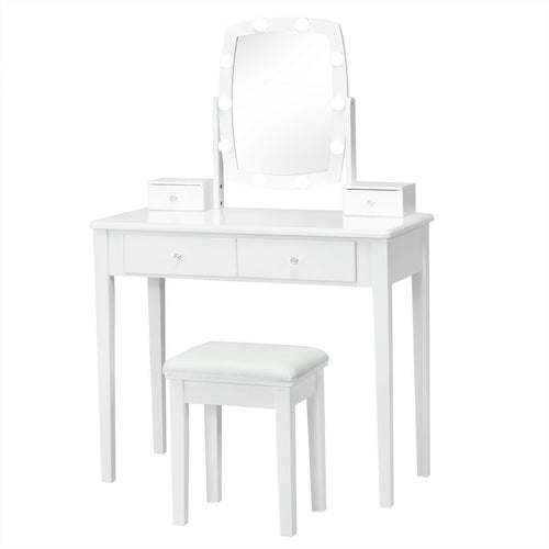 Vanity Table Set with Lighted Mirror for Bedroom and Dressing Room, White