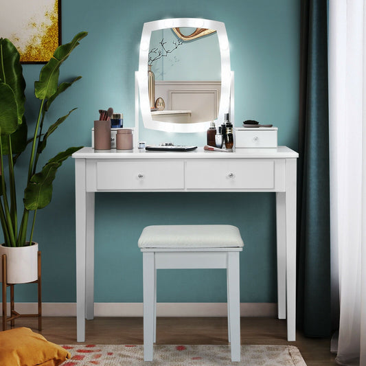 Vanity Table Set with Lighted Mirror for Bedroom and Dressing Room, White Makeup Vanities   at Gallery Canada