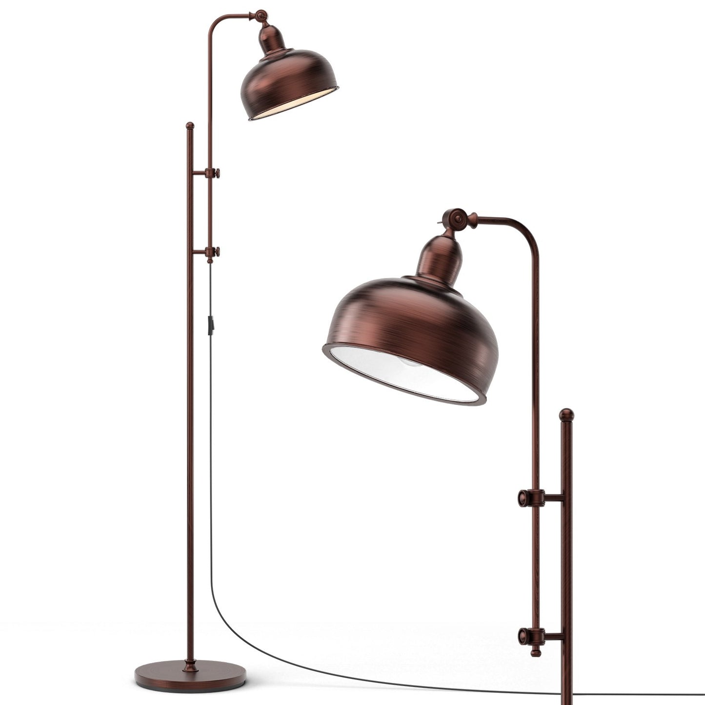 Industrial Floor Standing Pole Lamp with Adjustable Lamp Head, Black - Gallery Canada