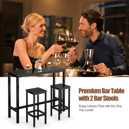 3 Pieces Bar Table Counter Breakfast Bar Dining Table with Stools, Black - Gallery Canada