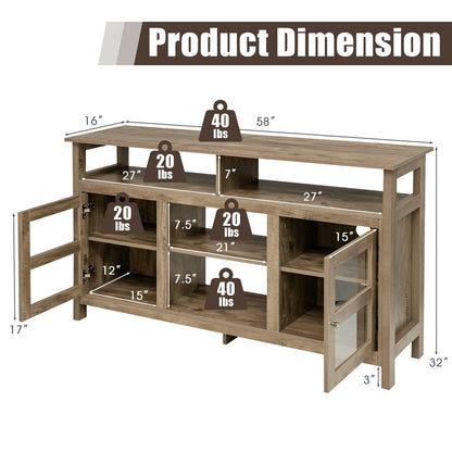 58 Inch TV Stand Entertainment Console Center with 2 Cabinets, Natural - Gallery Canada