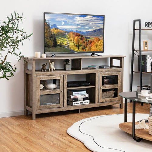 58 Inch TV Stand Entertainment Console Center with 2 Cabinets, Natural