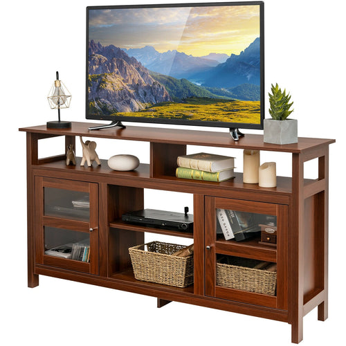 58 Inch TV Stand Entertainment Console Center with 2 Cabinets, Brown