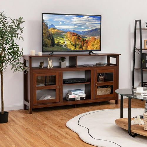 58 Inch TV Stand Entertainment Console Center with 2 Cabinets, Brown