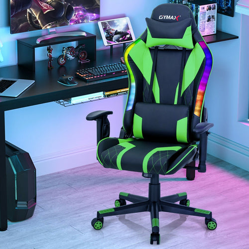 Gaming Chair Adjustable Swivel Computer Chair with Dynamic LED Lights, Green