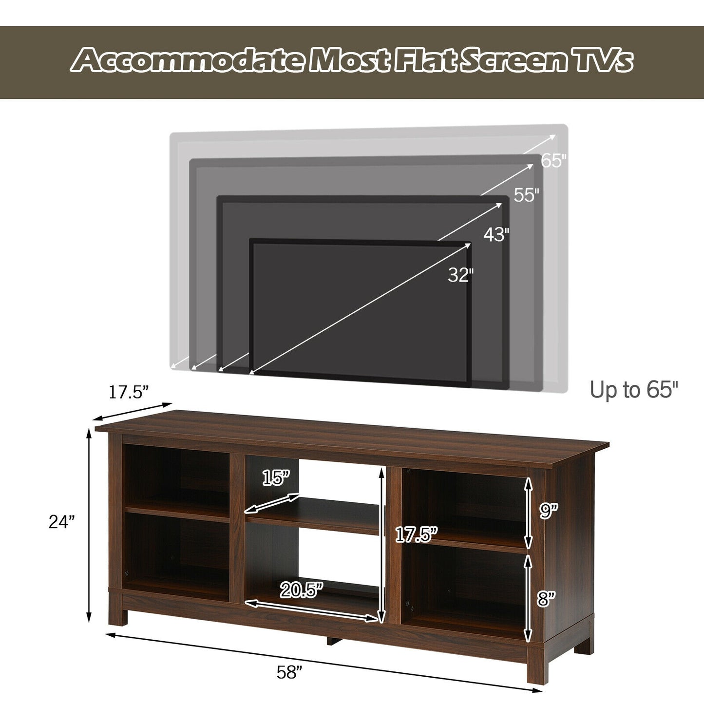 2-Tier 58 Inches TV Stand Entertainment Media Console Center, Walnut - Gallery Canada