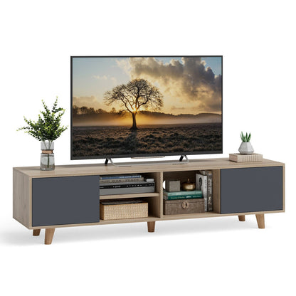 63 Inch TV Stand with 2 Doors and Open Shelves for Living Room, Natural - Gallery Canada