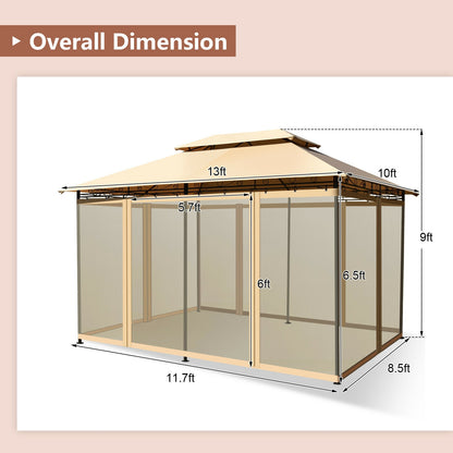 10 Feet x 13 Feet Tent Canopy Shelter with Removable Netting Sidewall, Tan Gazebos   at Gallery Canada