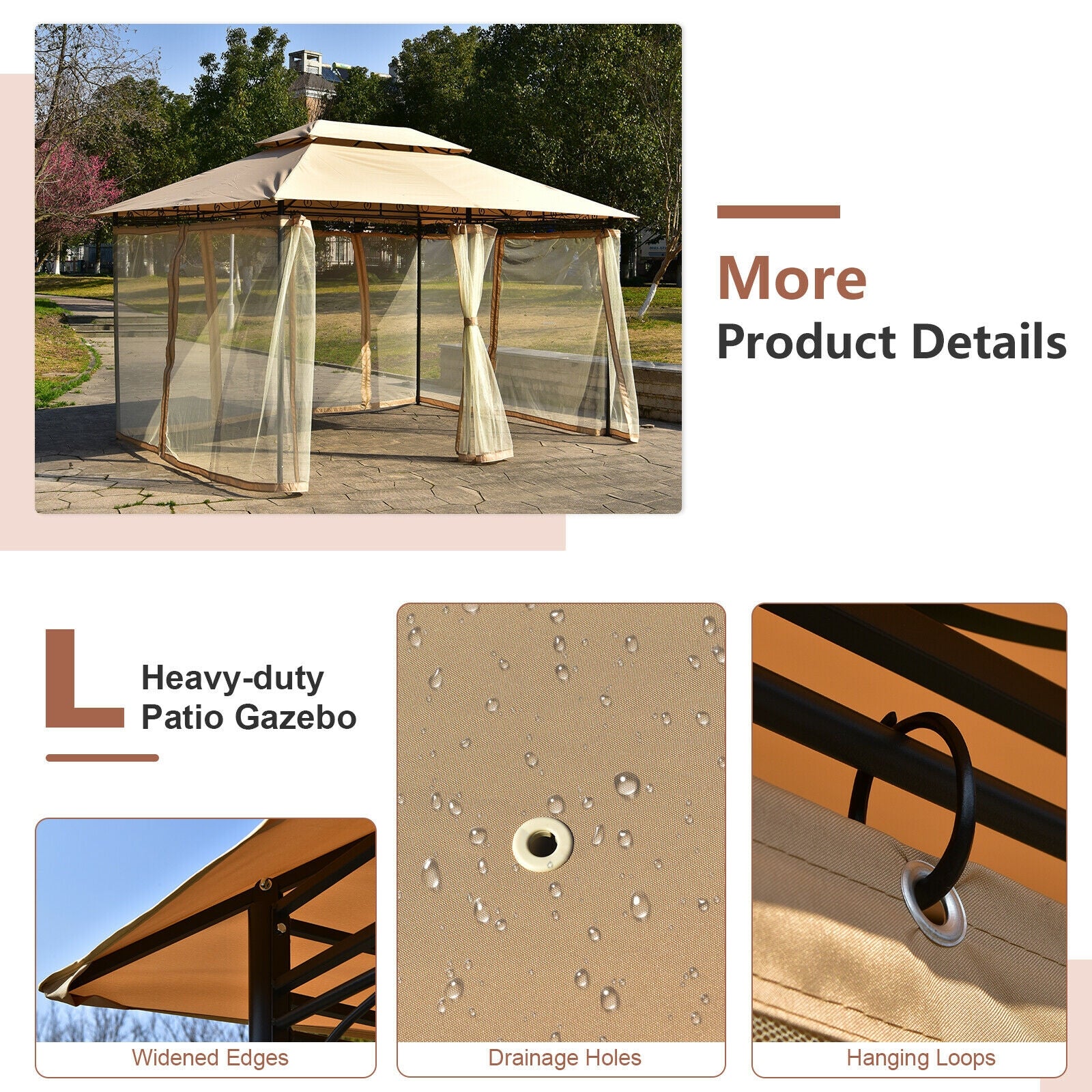 10 Feet x 13 Feet Tent Canopy Shelter with Removable Netting Sidewall, Tan Gazebos   at Gallery Canada