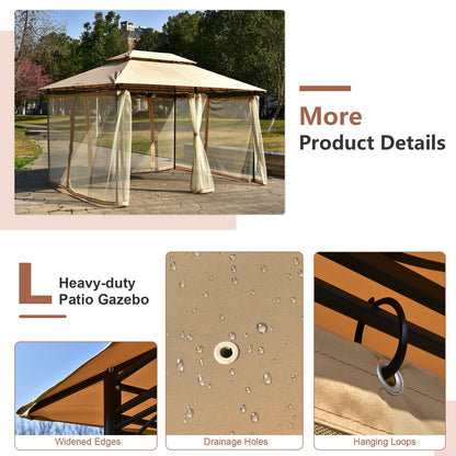 10 Feet x 13 Feet Tent Canopy Shelter with Removable Netting Sidewall, Tan Gazebos   at Gallery Canada