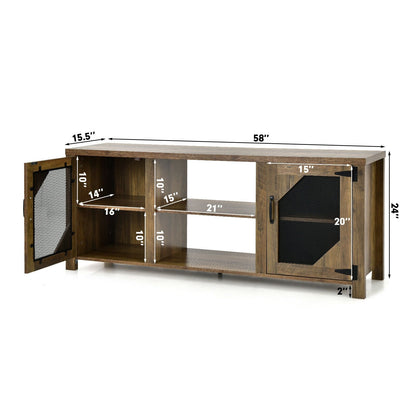 TV Stand Entertainment Media Center for TVs up to 65-Inch with Steel Mesh Doors, Rustic Brown Entertainment Centers & TV Stands   at Gallery Canada