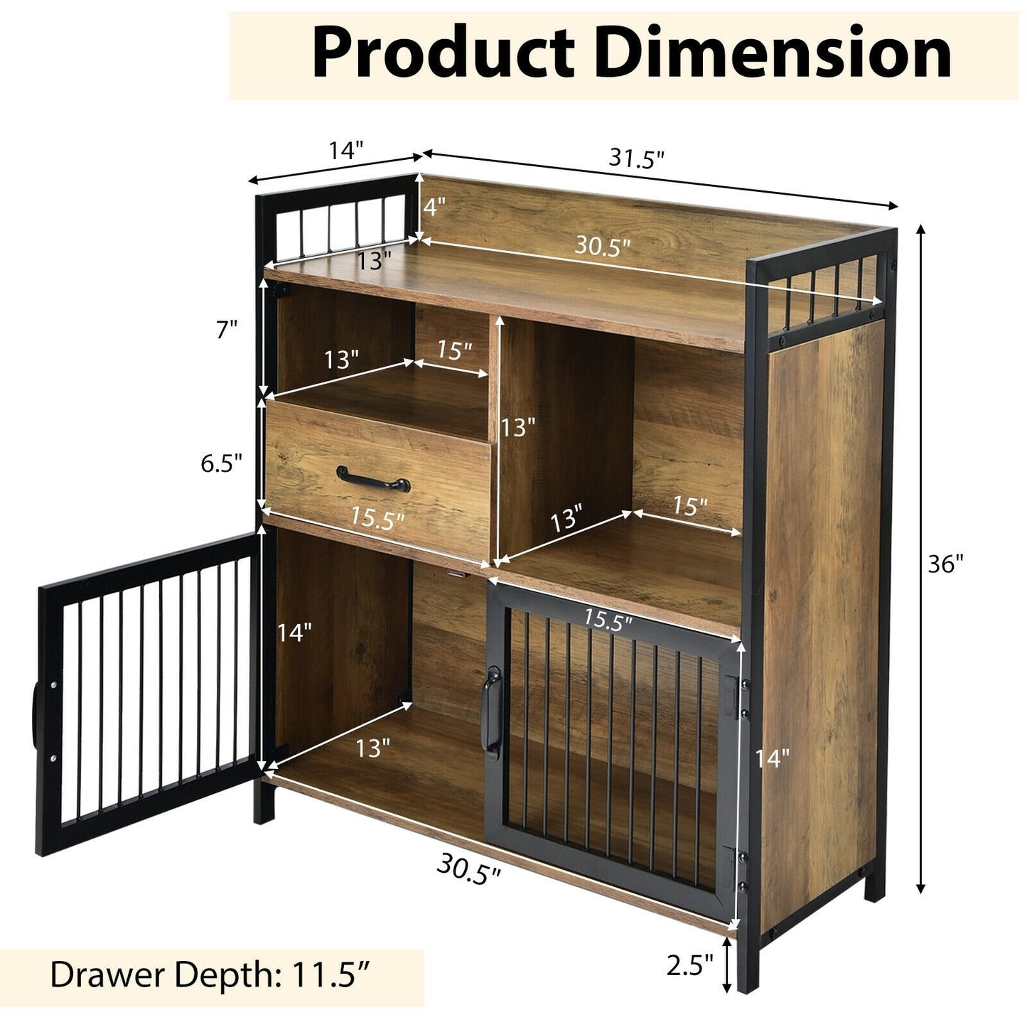 Buffet Server Sideboard Kitchen Storage Cabinet with Drawer and Steel Doors, Rustic Brown Sideboards Cabinets & Buffets   at Gallery Canada