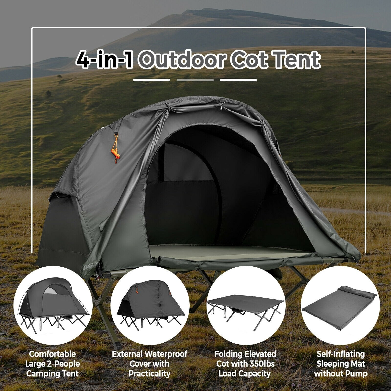 2-Person Outdoor Camping Tent with External Cover, Gray Tents   at Gallery Canada