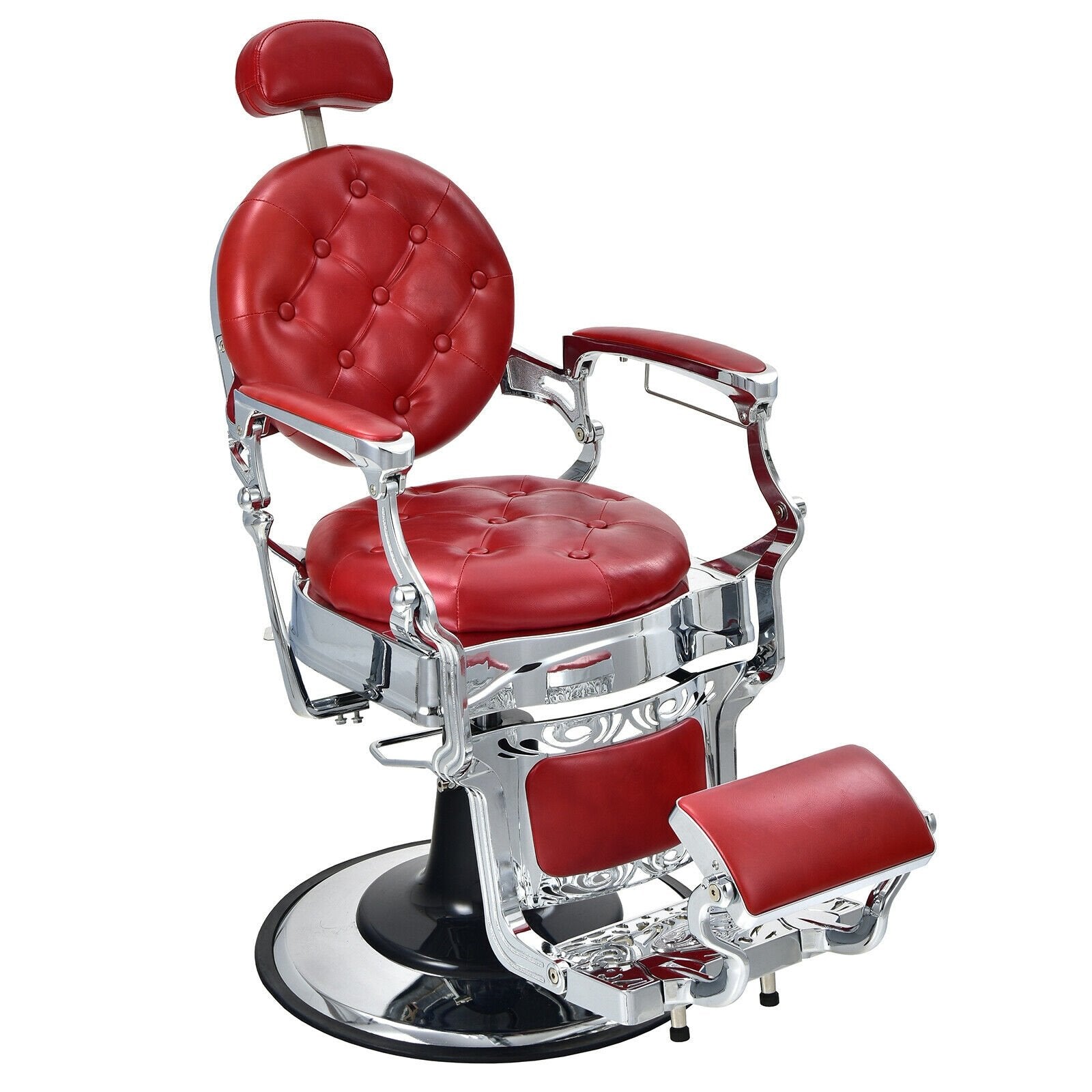 Vintage Barber Chair with Adjustable Height and Headrest, Red Spa & Salon   at Gallery Canada