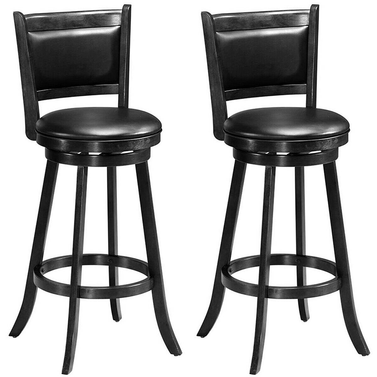 Set of 2 29 Inch Swivel Bar Height Stool Wood Dining Chair Barstool, Black Bar Stools   at Gallery Canada