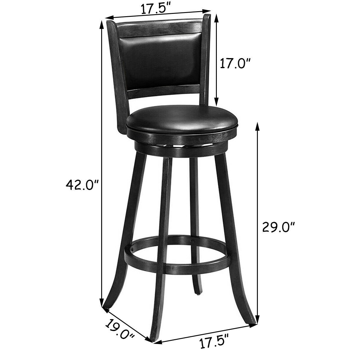 Set of 2 29 Inch Swivel Bar Height Stool Wood Dining Chair Barstool, Black Bar Stools   at Gallery Canada