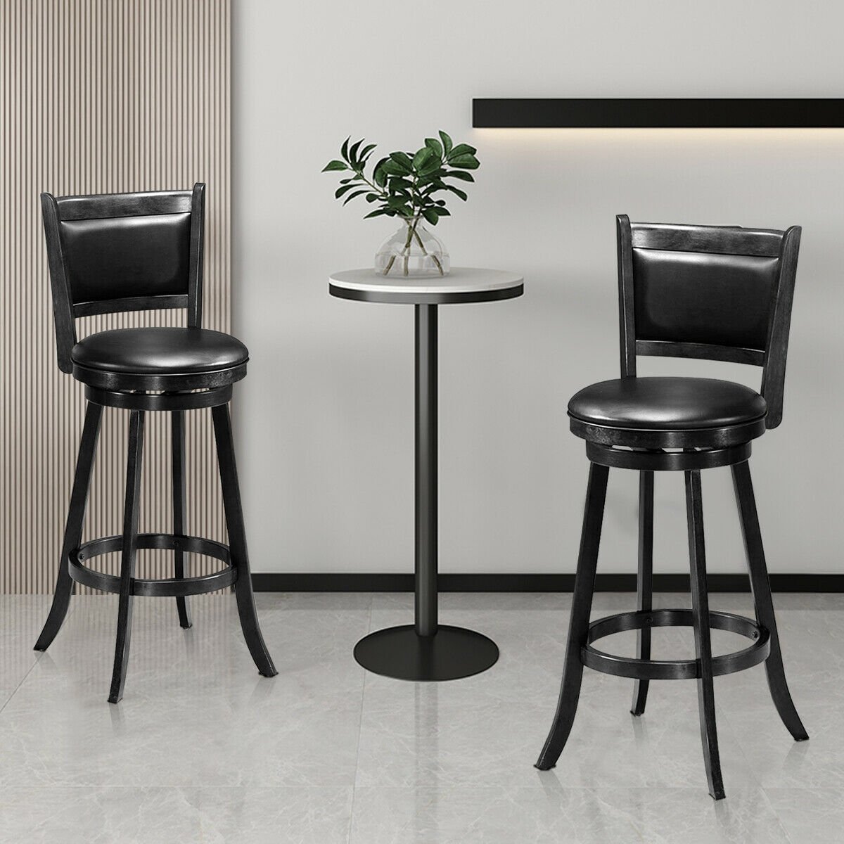 Set of 2 29 Inch Swivel Bar Height Stool Wood Dining Chair Barstool, Black Bar Stools   at Gallery Canada