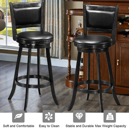 Set of 2 29 Inch Swivel Bar Height Stool Wood Dining Chair Barstool, Black Bar Stools   at Gallery Canada