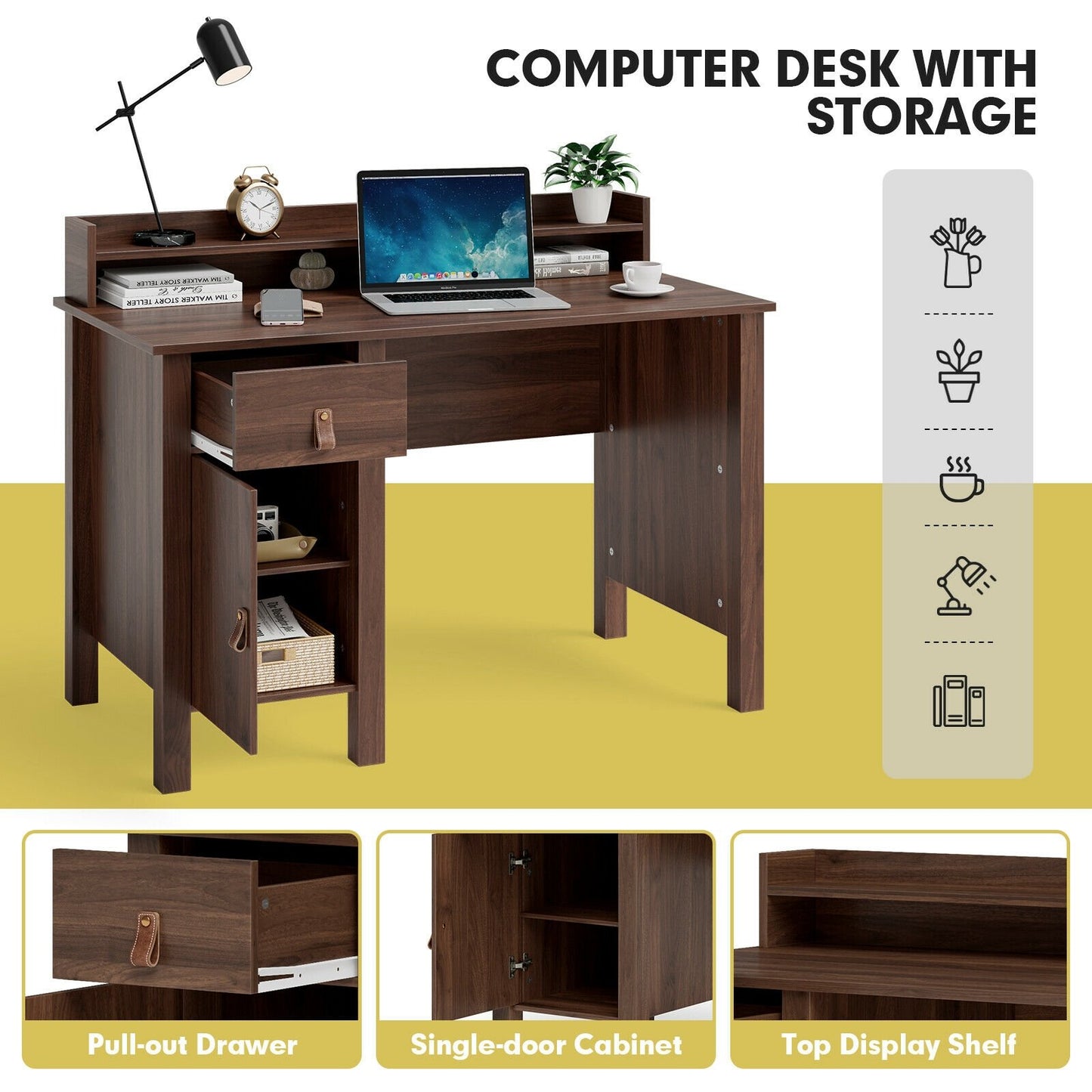 48 Inch Computer Desk Writing Workstation with Drawer and Hutch Walnut, Walnut - Gallery Canada