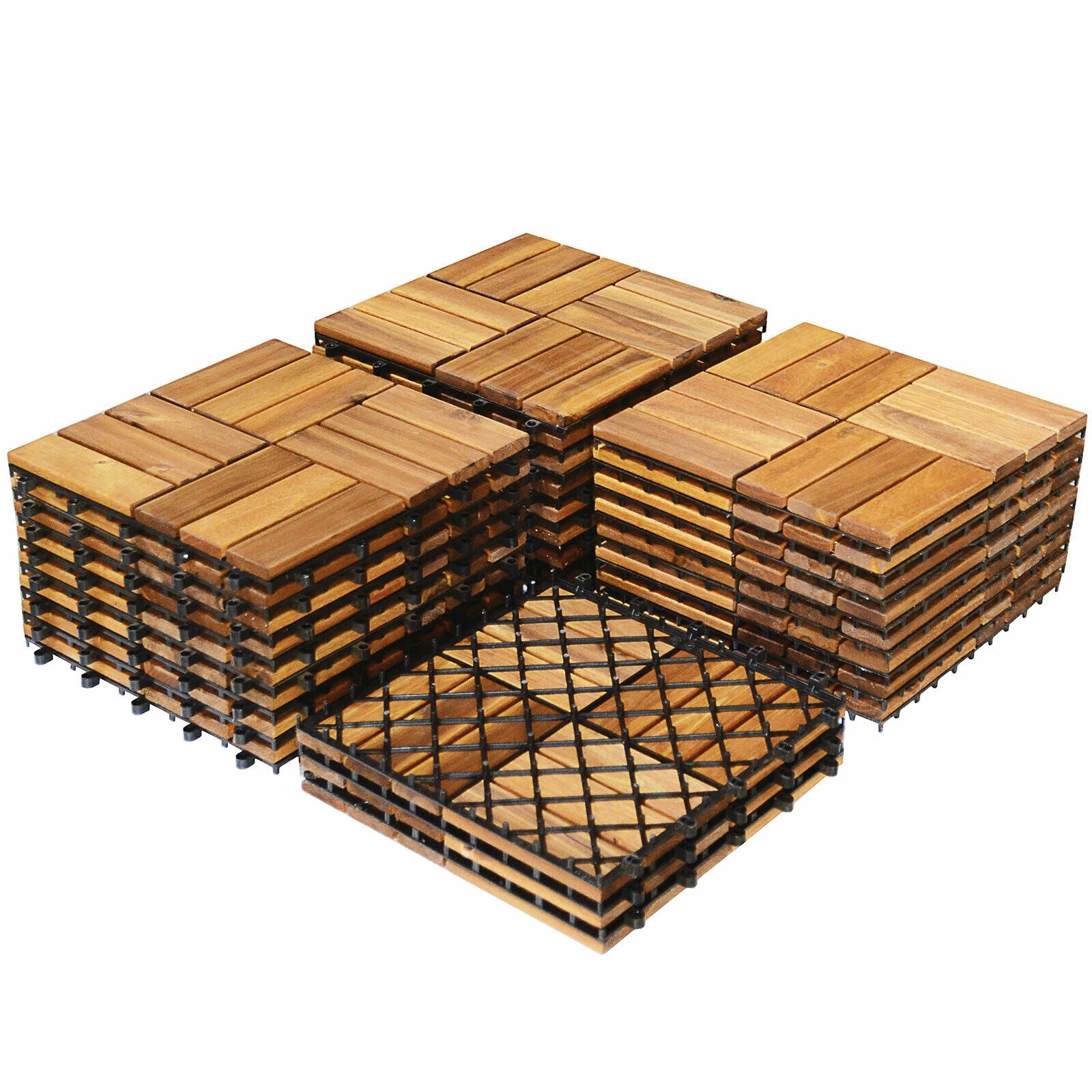 27 Pieces Acacia Wood Interlocking Patio Deck Tile, Natural Decorative Fencing & Flooring Natural  at Gallery Canada