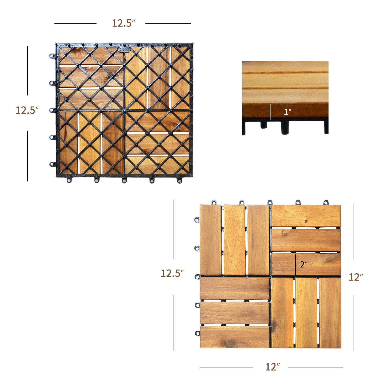 27 Pieces Acacia Wood Interlocking Patio Deck Tile, Natural Decorative Fencing & Flooring   at Gallery Canada