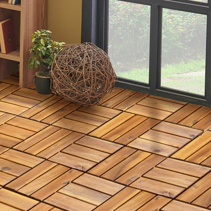 27 Pieces Acacia Wood Interlocking Patio Deck Tile, Natural Decorative Fencing & Flooring   at Gallery Canada