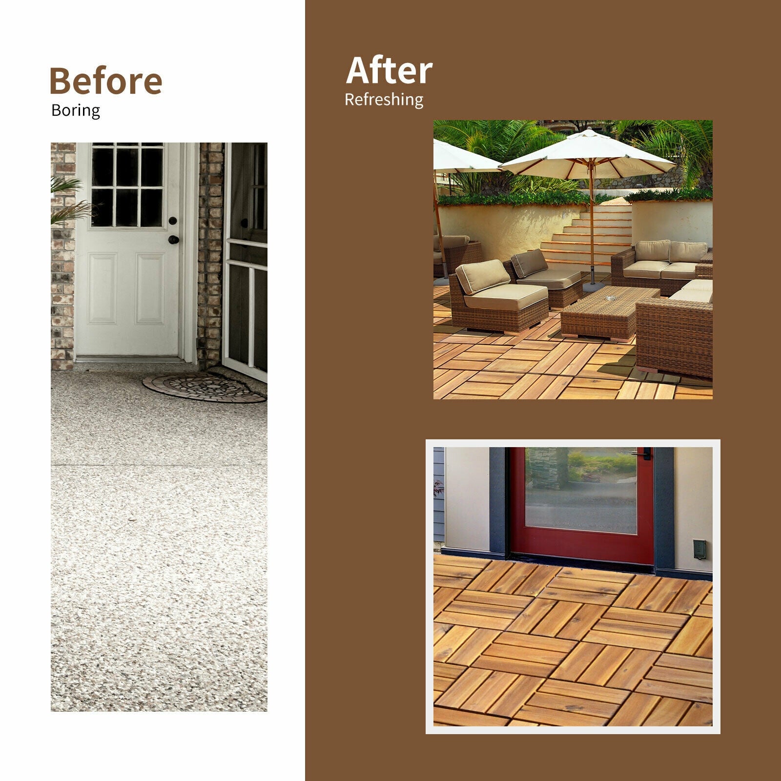 27 Pieces Acacia Wood Interlocking Patio Deck Tile, Natural Decorative Fencing & Flooring at Gallery Canada