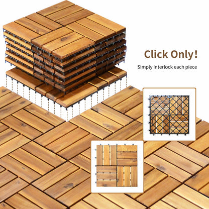 27 Pieces Acacia Wood Interlocking Patio Deck Tile, Natural Decorative Fencing & Flooring   at Gallery Canada