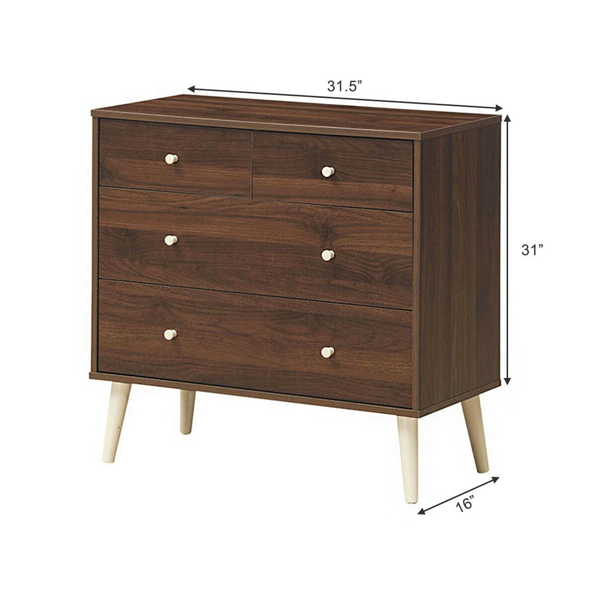 4-Drawer Dresser Cabinet Storage Organizer Rubber Leg with Rail, Brown Cabinets & Chests   at Gallery Canada