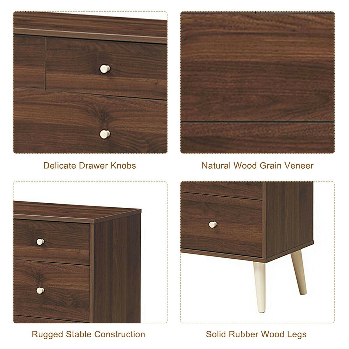 4-Drawer Dresser Cabinet Storage Organizer Rubber Leg with Rail, Brown Cabinets & Chests   at Gallery Canada