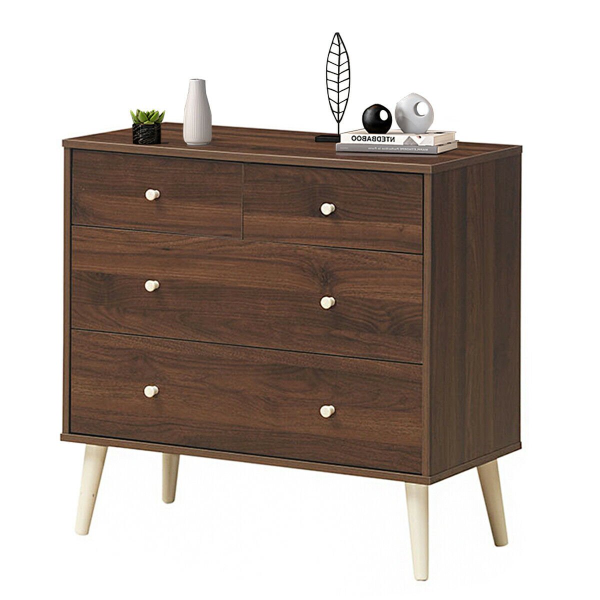 4-Drawer Dresser Cabinet Storage Organizer Rubber Leg with Rail, Brown Cabinets & Chests   at Gallery Canada