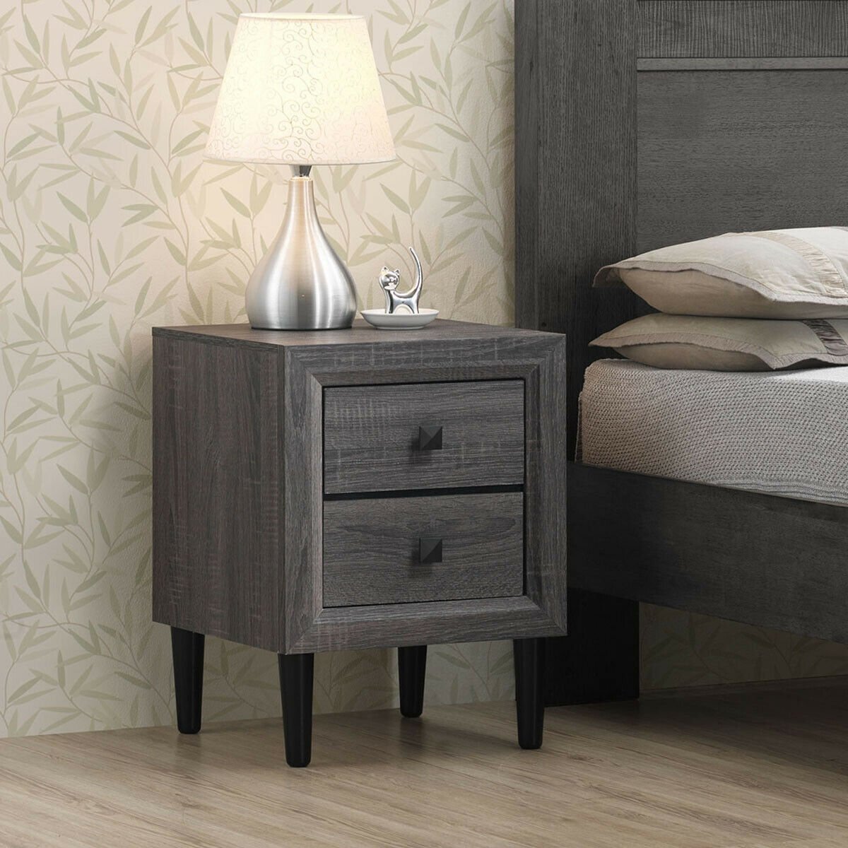 Multipurpose Retro Bedside Nightstand with 2 Drawers , Gray Nightstands   at Gallery Canada