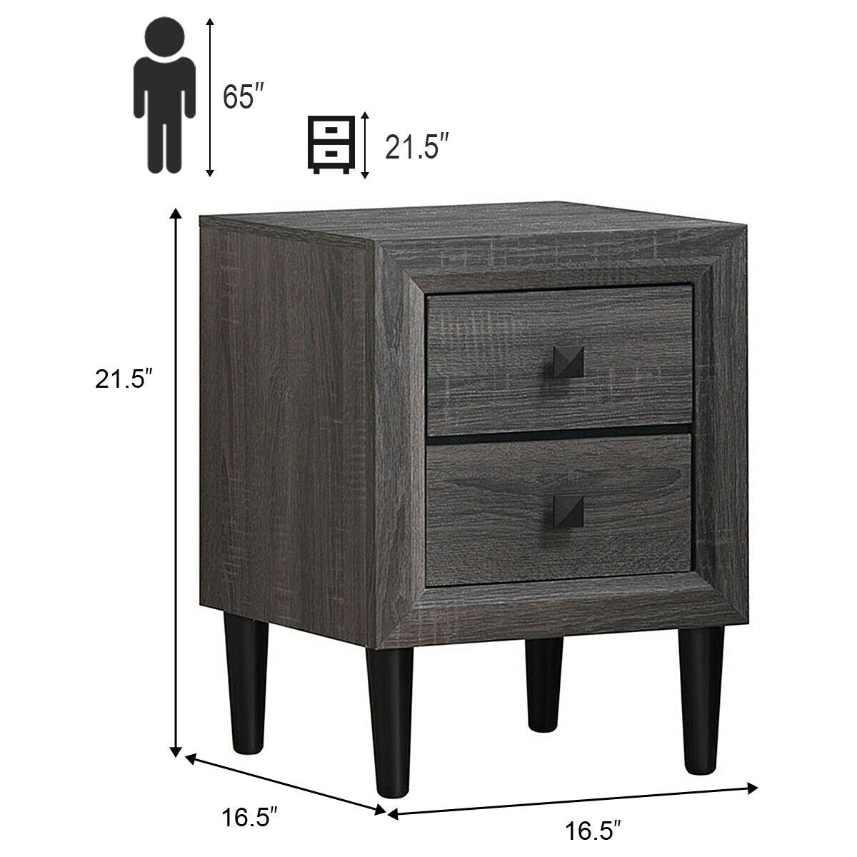 Multipurpose Retro Bedside Nightstand with 2 Drawers , Gray Nightstands   at Gallery Canada