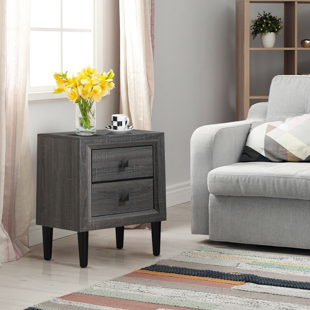 Multipurpose Retro Bedside Nightstand with 2 Drawers , Gray Nightstands   at Gallery Canada