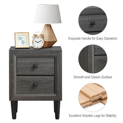 Multipurpose Retro Bedside Nightstand with 2 Drawers , Gray Nightstands   at Gallery Canada