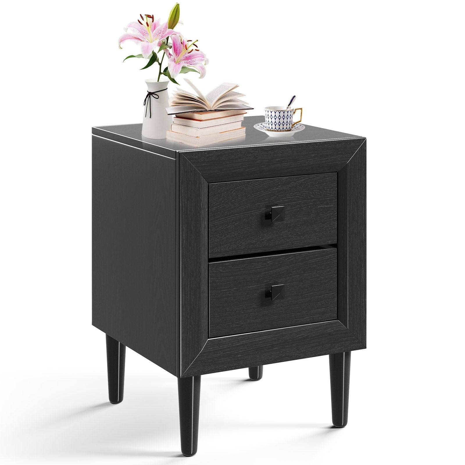 Multipurpose Retro Bedside Nightstand/ End Table with 2 Drawers, Black Nightstands   at Gallery Canada