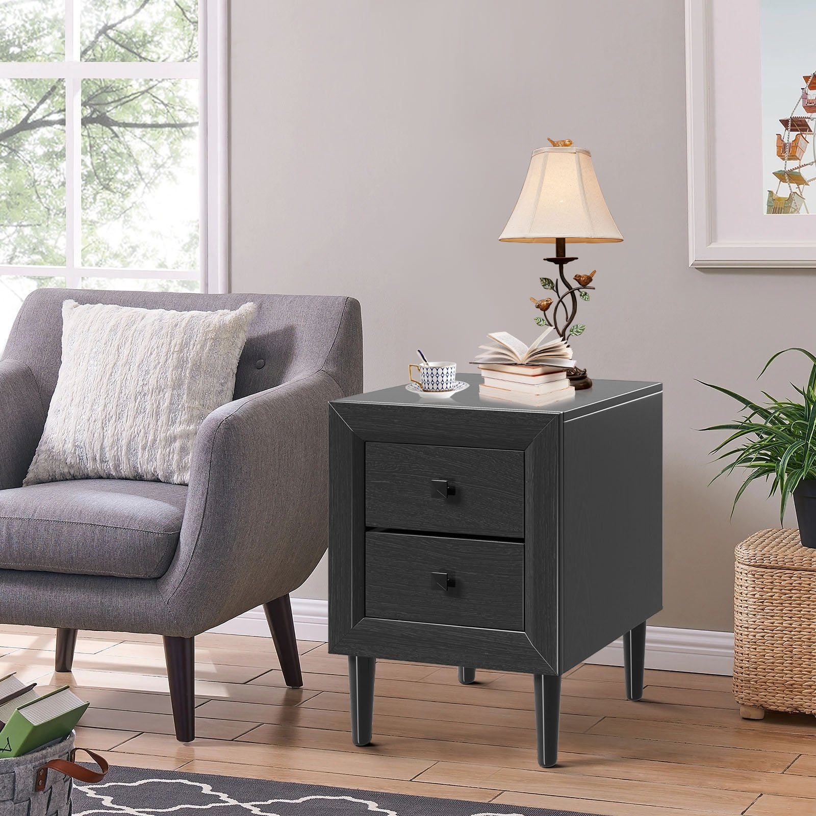 Multipurpose Retro Bedside Nightstand/ End Table with 2 Drawers, Black Nightstands   at Gallery Canada